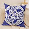 Ethnic Style Blue Floral Cushion Cover Silky Short Plush Sofa Pillow Cover Hidden Zipper Soft Dustproof Case for Home Decor