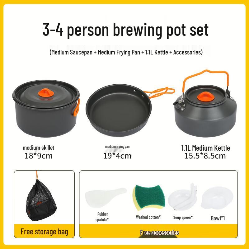 Portable Camping Cookware Set with Kettle