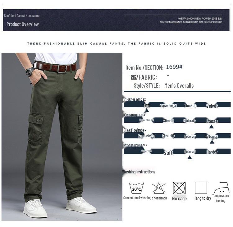 2022 Pánské čistě bavlněné cargo kalhoty: Volný, Odolný, Odolný proti opotřebení, Vojenský pracovní oděv s rovnými nohavicemi