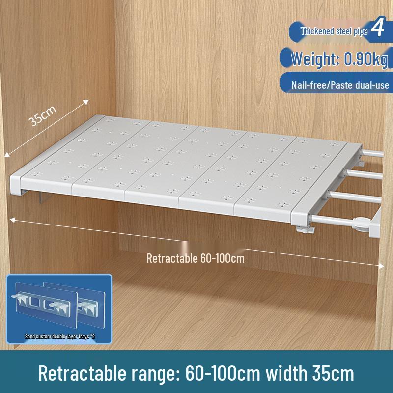 Wardrobe Layered Rack Cabinet Partition: No-Drill Retractable Shoe & Kitchen Storage Divider.