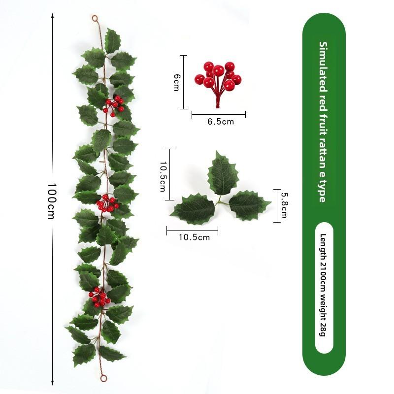 Christmas Simulation Red Fruit Vine With Artificial Pine Needles For Holiday Home Decor