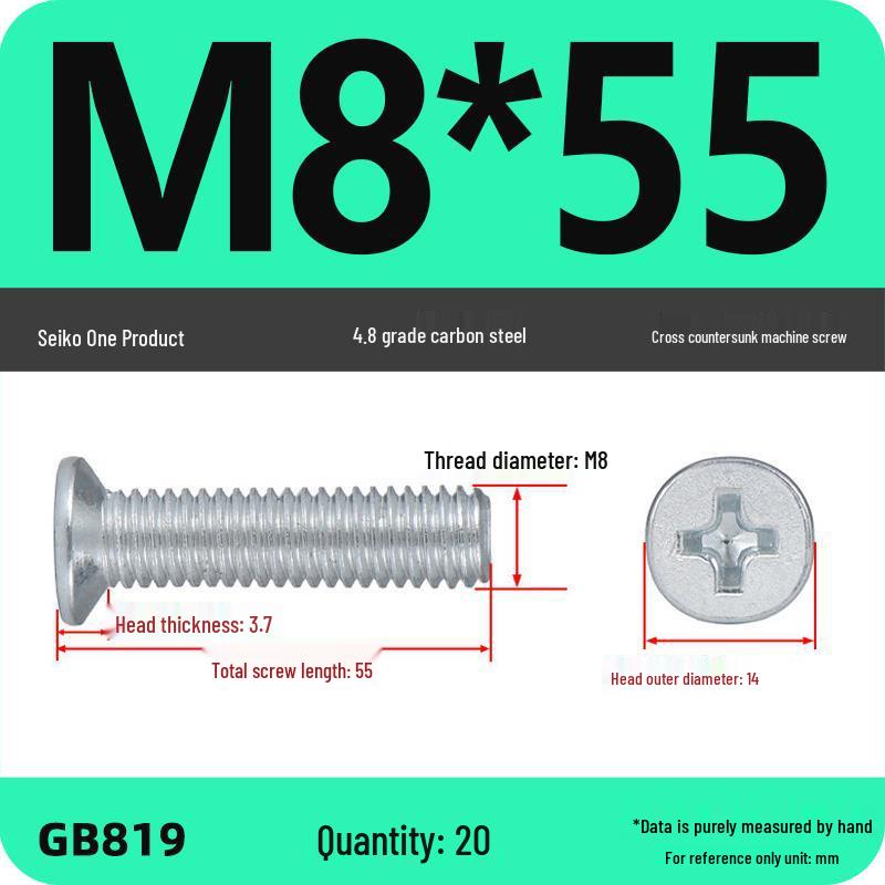 GB819 Zinc-Plated Carbon Steel Phillips Countersunk Screws: M2-M10