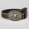 Western Denim Belt Cow Head Big Board Mouth Retro Unisex Punk Embossed Leather Belt
