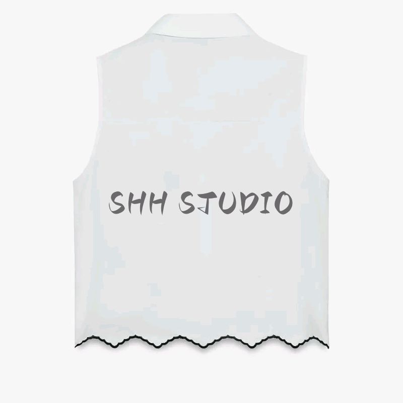 Summer New Product Women's Clothes Minimalist Flap Collar Cotton Flower Cutout Embroider Sleeveless Short Shirt 3564801