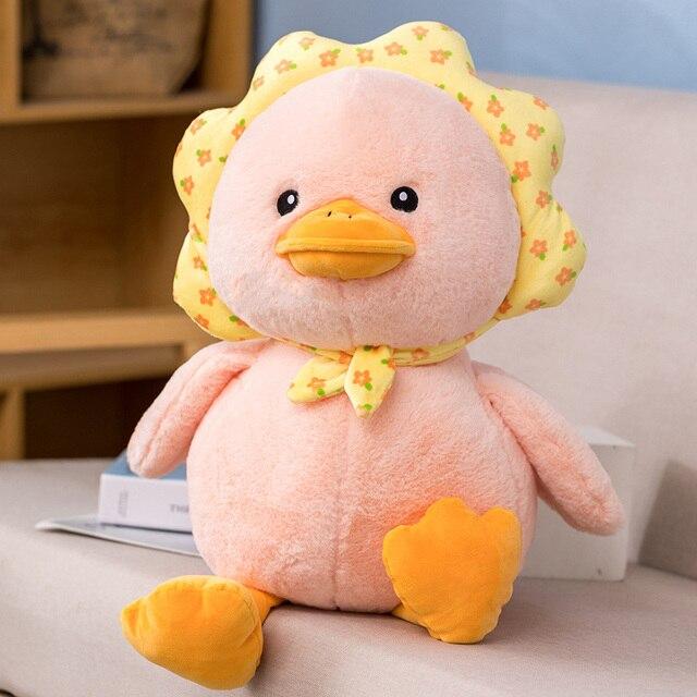 Lovely Fuzzy Duck Plush Toys Cartoon Stuffed Soft Duck with Flowers Plush Pillow Kawaii Room Decor Appease Dolls