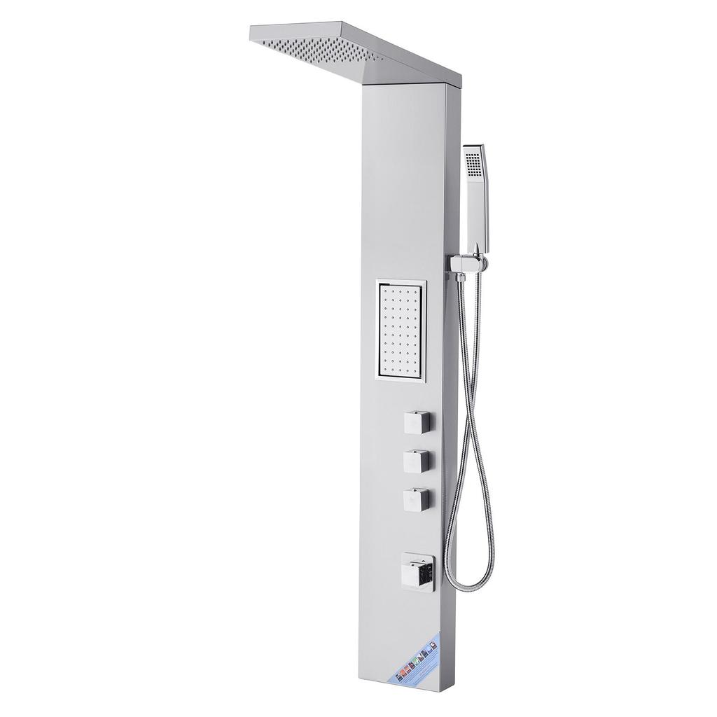 VEVOR Shower Panel Tower System with Rainfall Shower Head, 53 in Brushed Stainless Steel Shower Column, 3-Function Faucet