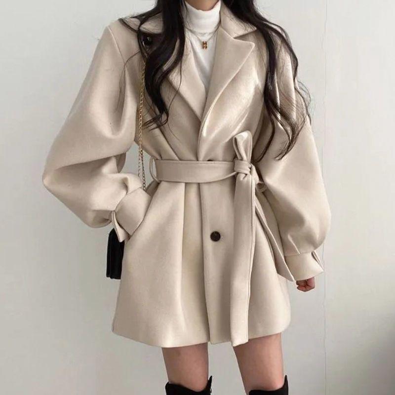 Sense for Petite Women's Woolen Coat 2023: Trendy Korean-Style Loose Mid-Length Autumn/Winter Nizi Coat
