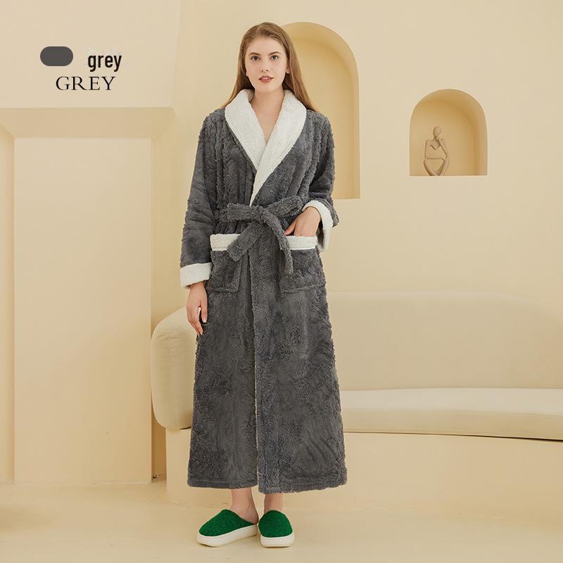 2022 Autumn/Winter Luxury Double-layer Flannel Nightgown - Men's Long Large Size & Women's Jacquard Bathrobe Set