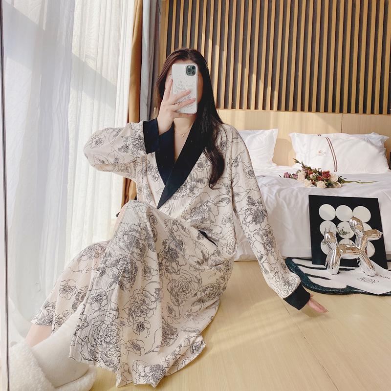 Long Sleeve Maternity Nightgown: Spring & Autumn Breastfeeding Pajamas with Cardigan for Pregnant Women