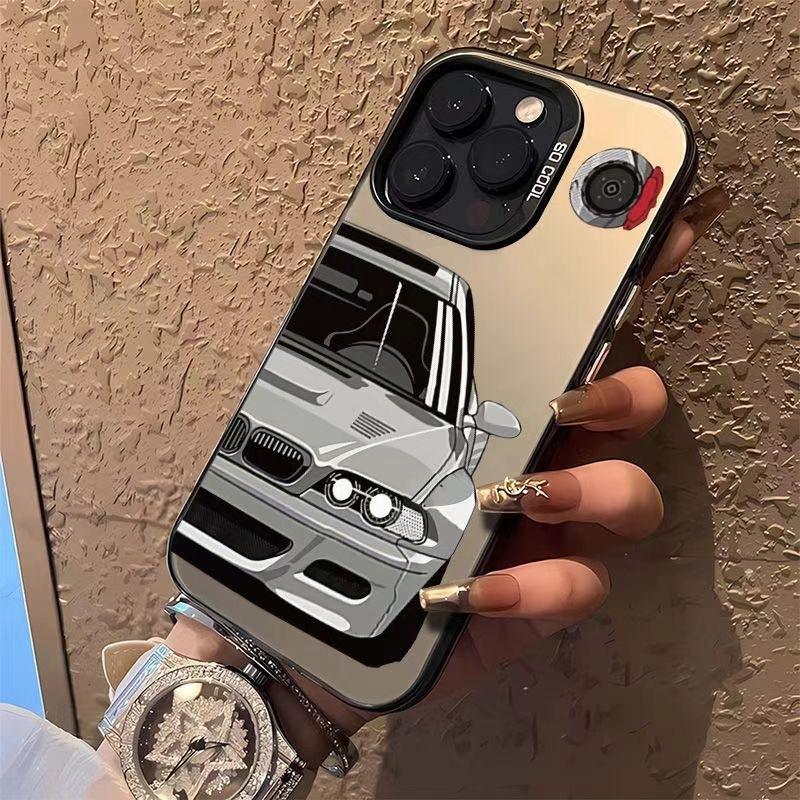 Creative Gray Car for iPhone16 iPhone Case 15 All-inclusive 14 Color Silver 13promax Laser Batch