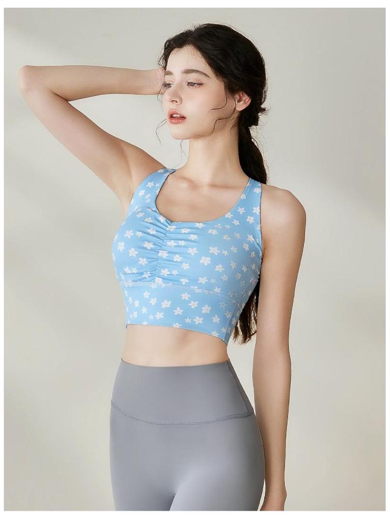 Damen Sommer Frischer Druck Gerafftes Yoga Weste - Stilvolles Rückendesign für Outdoor Fitness