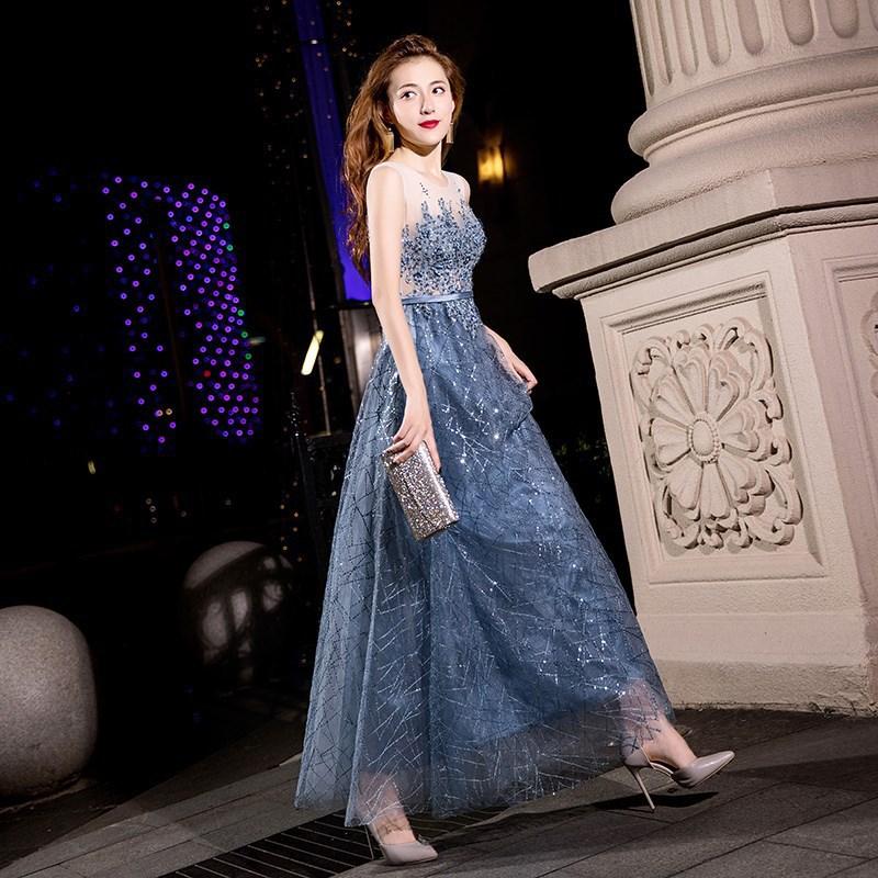 Evening Dress Women's 1011 Summer Annual Meeting Dignified Atmospheric Long Skinny Blue Fairy Banquet Evening Dress