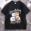 Life Is Better with Cats Graphic T Shirts Funny Valentines Day Cotton Short Sleeve Round Neck Tshirts Streetwear Loose Tops