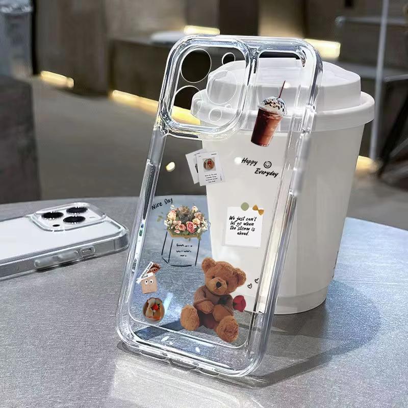 Cute Bear Pattern Phone Case For Samsung Galaxy S26 S25 Ultra S24 S23 FE S22 S21 Plus S20 A73 A72 A71 Clear Bumper Cover