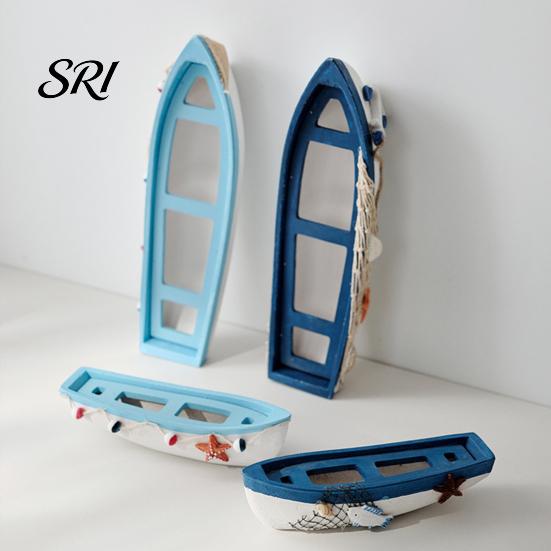 Study Room Nautical Decor Handmade Ocean Wooden Boat Model Rustic Beach Style Canoe Window Display Sailboat Figurine Themed Tabletop Ornament