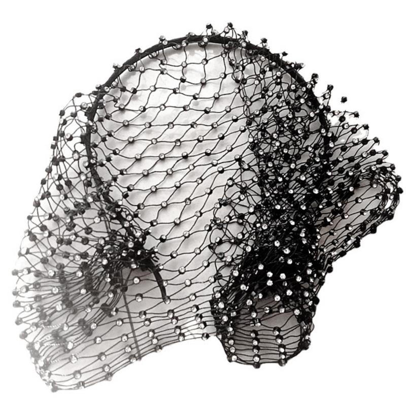 

Креативная сетчатая вуаль на лицо, повязки на голову, стильное головное украшение, сверкающие свадебные стразы для свадебной вечеринки, свадебные аксессуары 1 чёрный