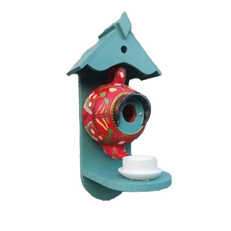

M-Modern-Outdoor Resin Teapot Birdhouse Feeder-Wall Mount Durable And Weather-Resistant For Garden For Home Decor A червоний