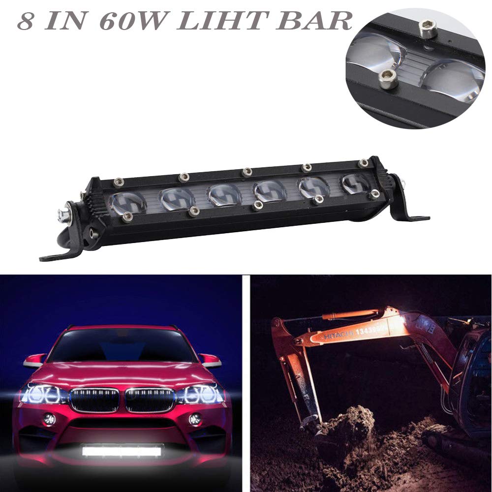 8" 60W Single Row 6D Car SUV Spot Beam Slim LED Working Light 6000K Xenon White
