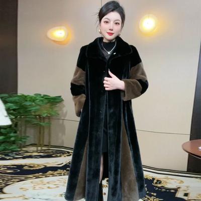 Winter Imitation Fur Coat Women's Knee Stand-up Collar Jacket Long Fur Integrated