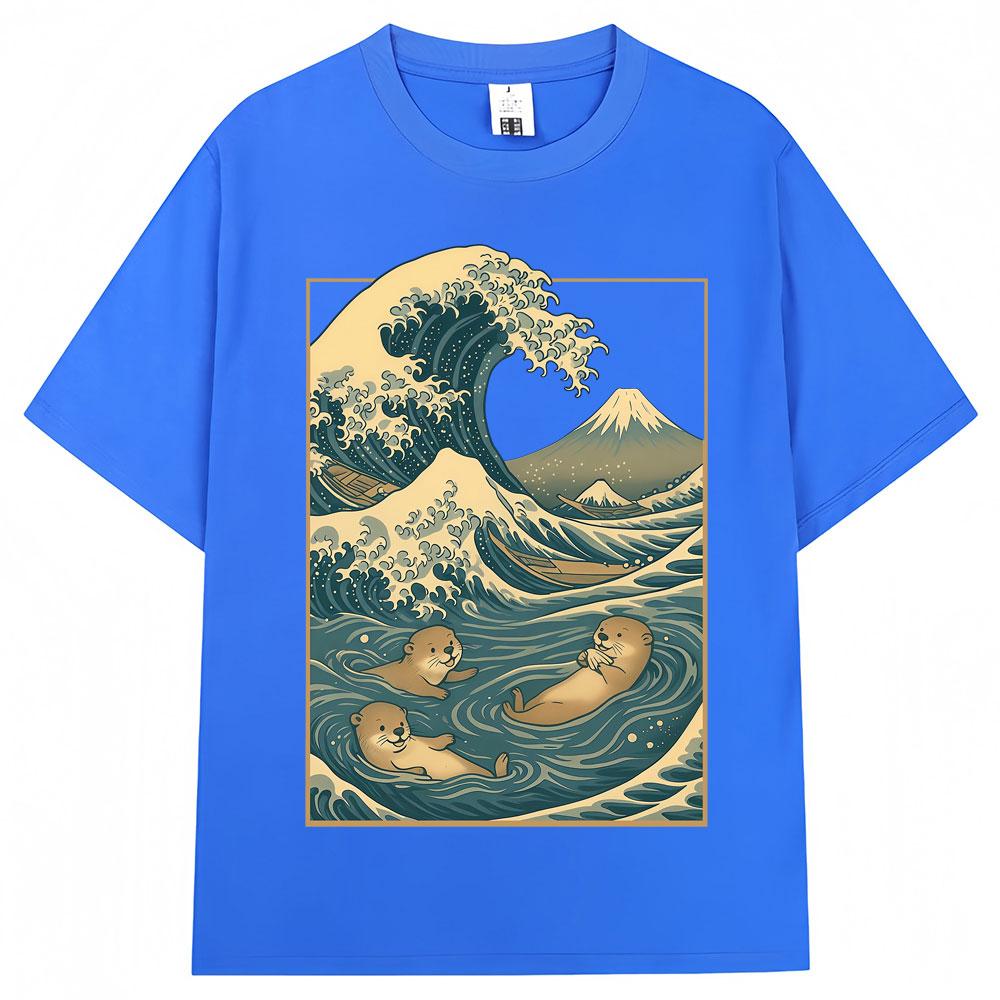 Japanese Style Otter Wave Art Graphic T Shirt Men Women Vintage Harajuku Creativity Tshirts Oversized Cotton Casual Tee Shirts