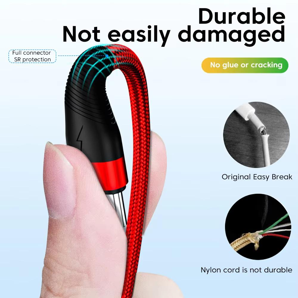 3 In 1 Fast Charging Cord 1.2m For iPhone 14 Samsung Xiaomi  100W 6A Micro USB Type-C Data Cable USBC Charge Wire