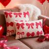 Throw Pillow Case with Tufted Embroidered Bows Design Decorative Cushion Cover for Elegant Living Room Bedroom Decors