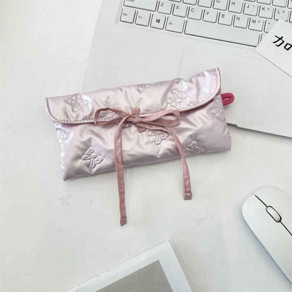 Multifunctional PU Leather Pen Bag Large Capacity Bowknot Printing Pen Pouch Student Pencil Case Stationery Storage Organizer