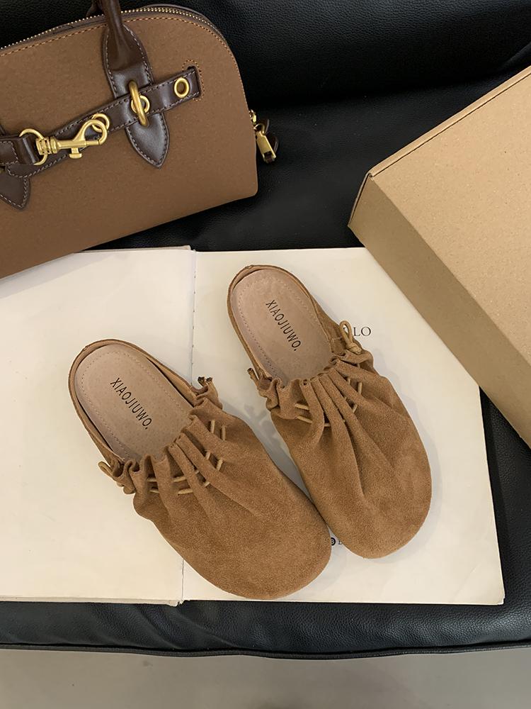 Fashion Leather Women Flats Slippers Designer Bow Mule Shoes Autumn Casual Slingback Shoes New Trend 2025 Walking Cozy Zapatillas Ladies