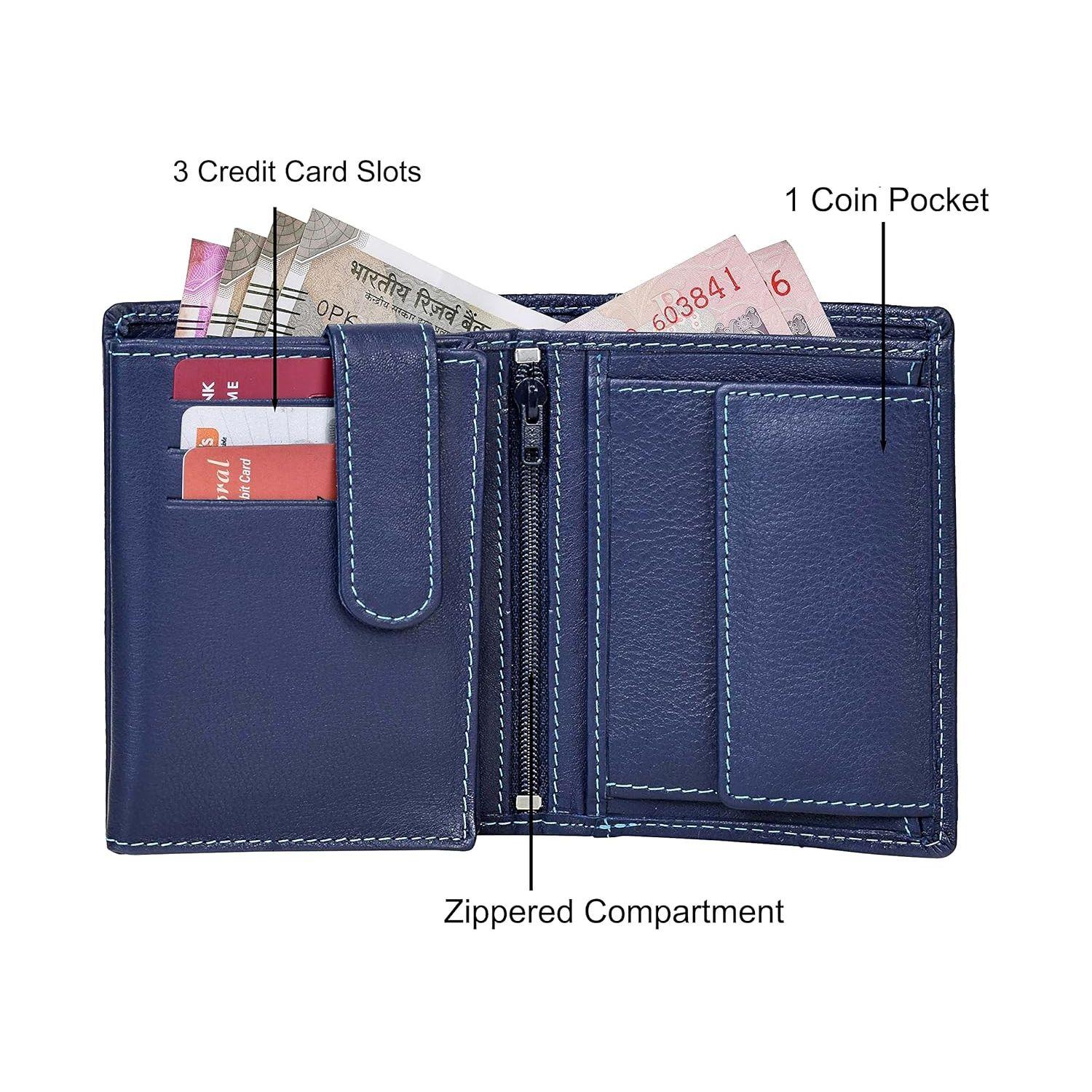 Мужской кожаный кошелек синего цвета — фото 5