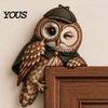 Rustic Farmhouse Bird Door Frame Accent Wooden Owl Topper, Corner Sitter Decor, Whimsical Woodland Animal Natural Inspired Interior Ornament