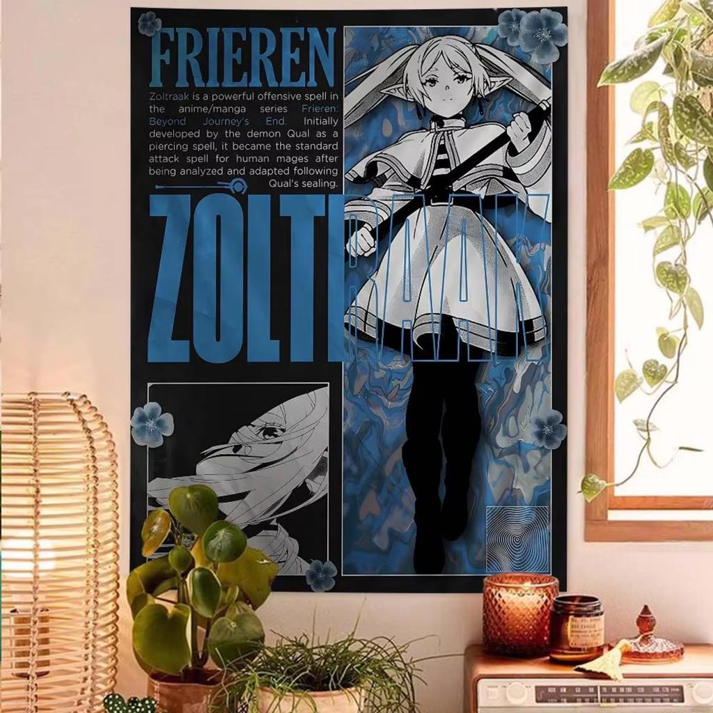 Japanese Anime Frieren Anime Tapestry Hanging Tarot Hippie Wall Rugs Dorm Home Decor