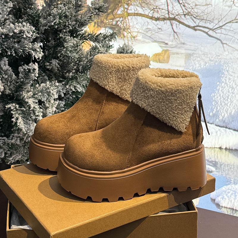 Mao Mao Mode Schneestiefel mit dicker Sohle und kurzem Schaft für Damen 2025 Winter neue Samt verdickte kleine Muffinsohle Baumwollschuhe Stiefel