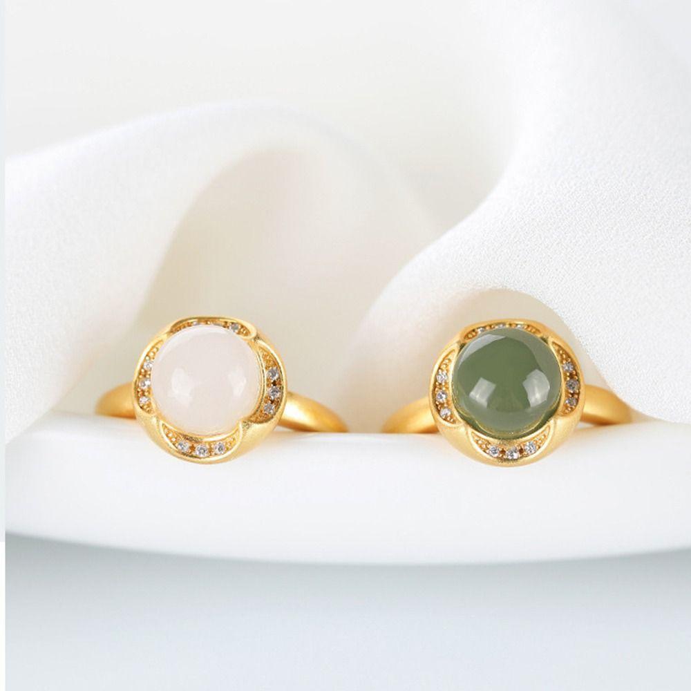 Green Geometric Finger Buckle  Beads Ring   Ring Women Open Ring Chinese Style Ring