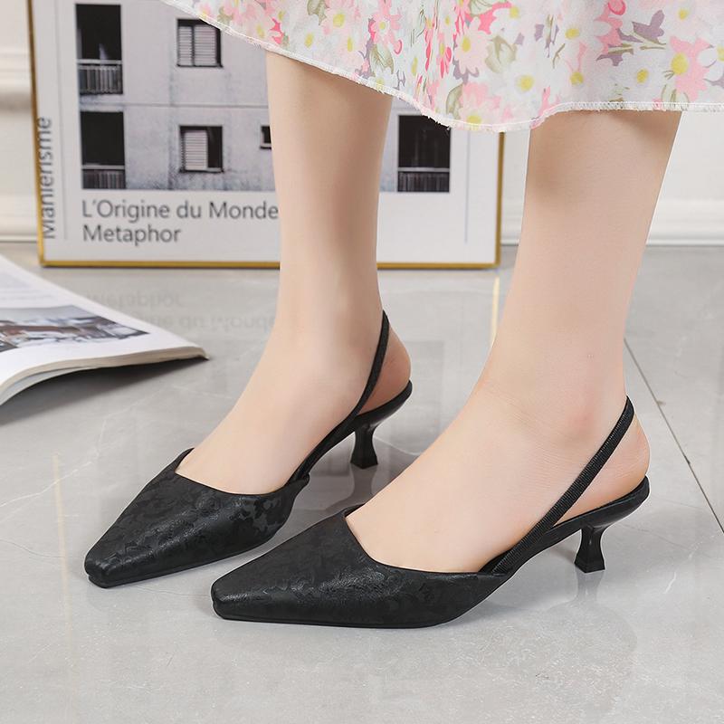Fashion 2024 High-heeled Retro Pointed Single-shoe Women's Shoes Explosive Summer New Chinese Super Beautiful Baotou Sandals