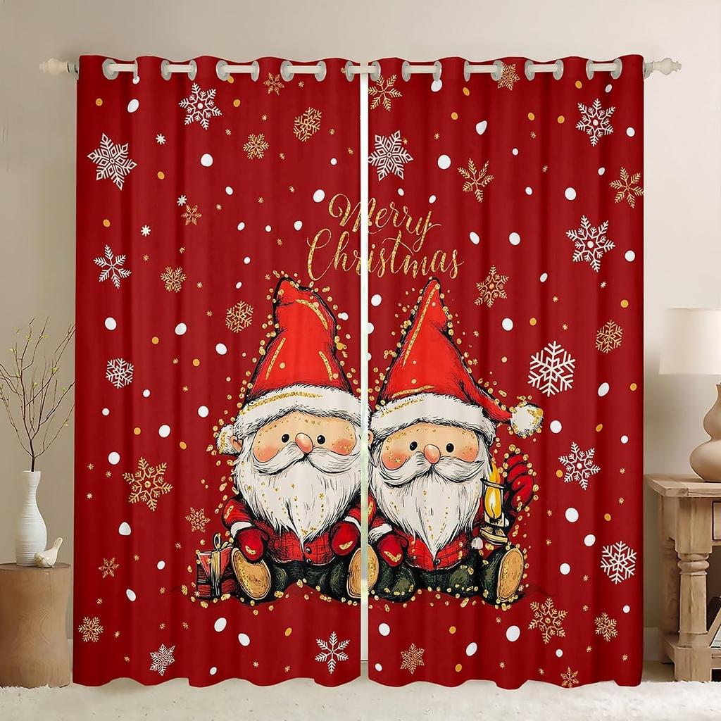 Christmas Gnome Curtain Winter Xmas Theme Window Curtains Snowflake Happy New Year Holiday Room Decor Panels Light Blocking Made Of Polyester