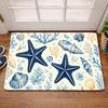Blue Watercolor Starfish Shell Doormat Coral Ocean Pattern Coastal Beach Front Door Mat