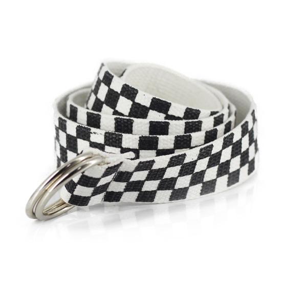 Belt with Ring Buckle Soft Canvas Plaid Rainbow Pattern Belt for Wedding