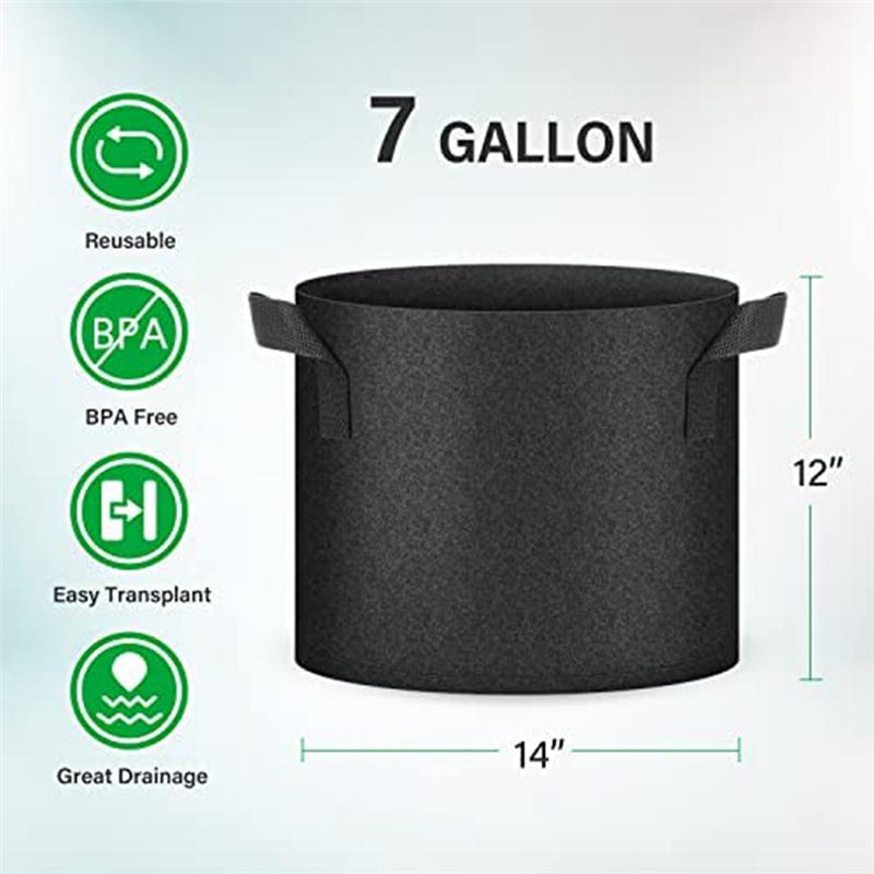 A84X-7-Pack 7 Gallon Grow Bags Aeration Nonwoven Fabric Plant Pots With Handles, Heavy Duty Gardening Planter For Potato