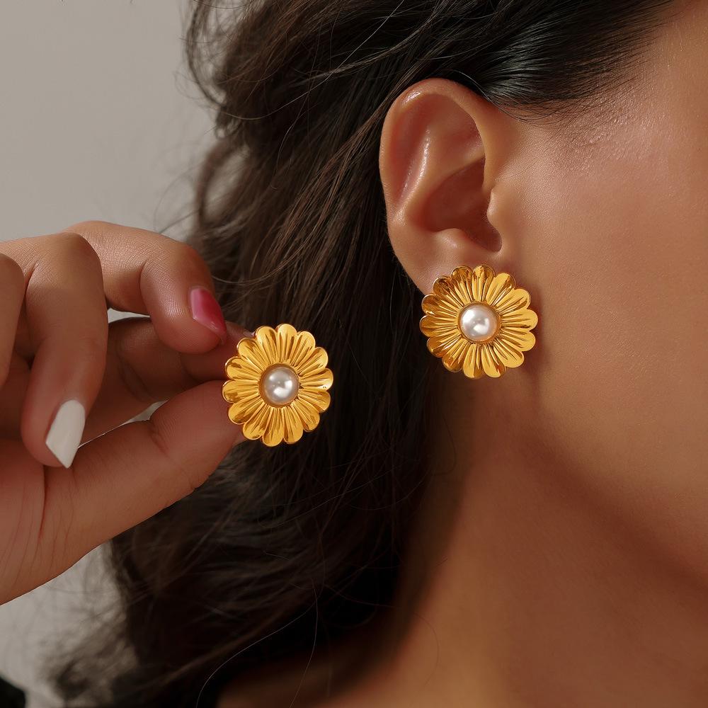 

Trendy Geometric Textured Gold-Plated Titanium Steel Earrings for Women