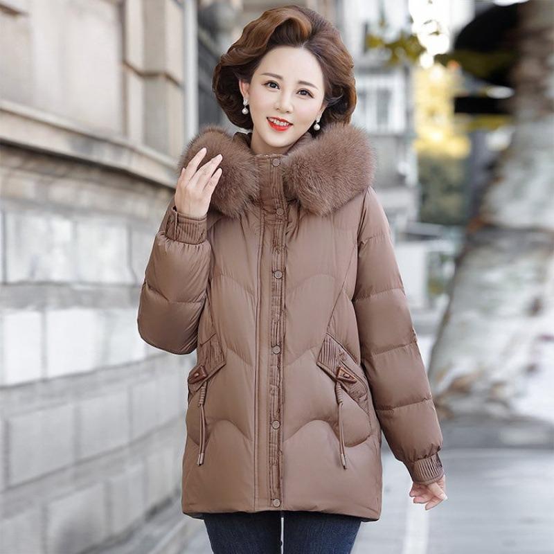 New white goose down jacket medium and long winter large size mother pack thickened warm jacket for old women
