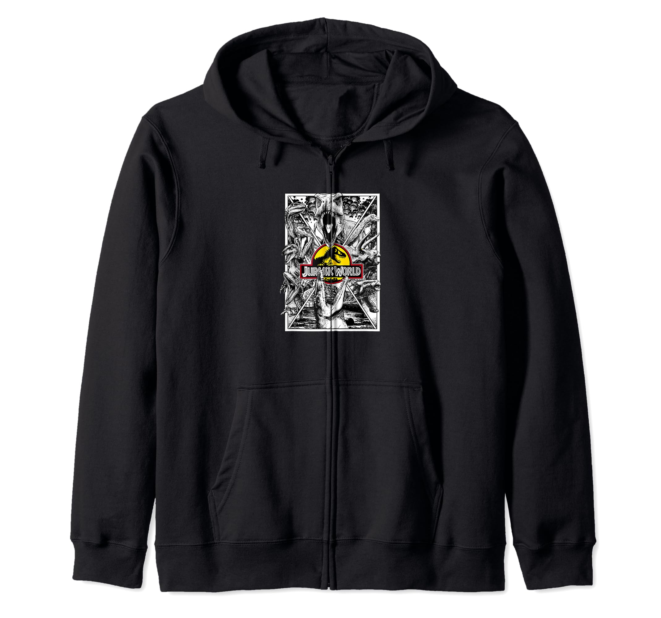 

Jurassic World Dinosaurs Black White X Factor Zip Hoodie & чёрный
