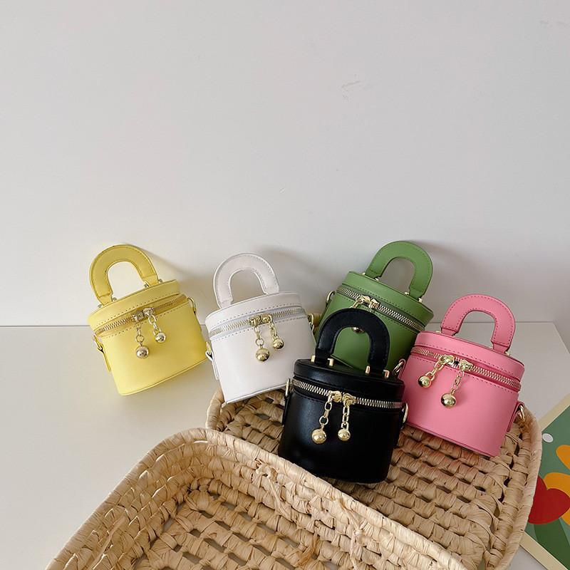 Trendy Yellow Mini Handbag For Kids Chic Girls Pu Leather Bucket Bag For Daily Use