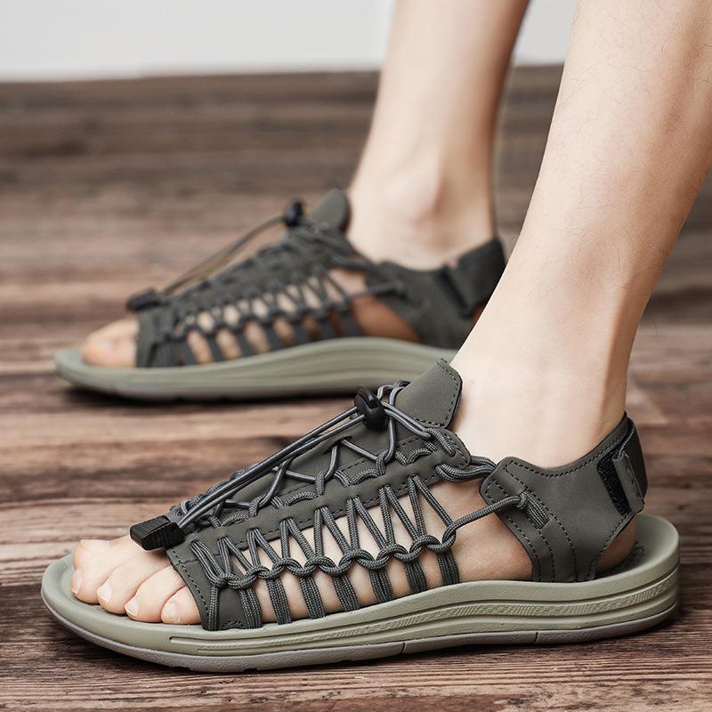 Men's Sandals Fashion Handmade Roman Sandals Summer Hollow Mesh Sandals Outdoor Non Slip Wading Shoes for Men Casual Beach Shoes