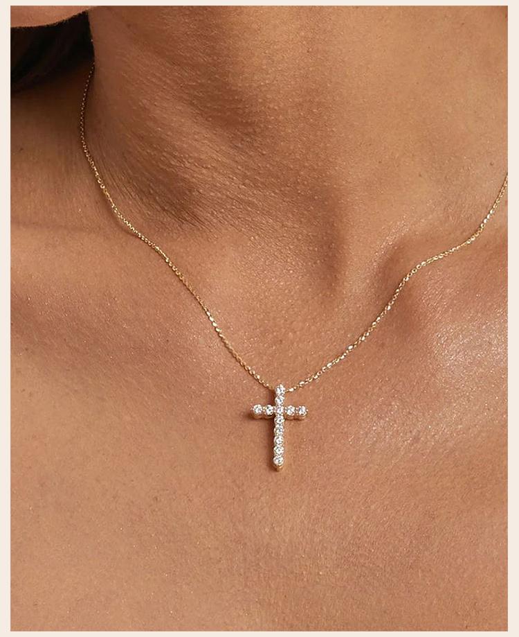 Cubic Zirconia Crucifix Cross Neckalce Pendant for Women Simple Layered Jewelry