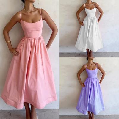 Spring New Arrivals Women's Imported Dresses Sexy Low-Cut Waistline Sling Dress Long Skirt