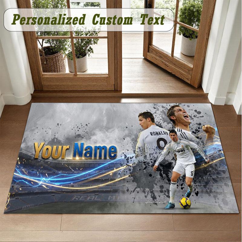 Crystal Velvet Square Rug Custom NameCristiano Ronaldo Pattern Non Slip Home Floor Decor Rug