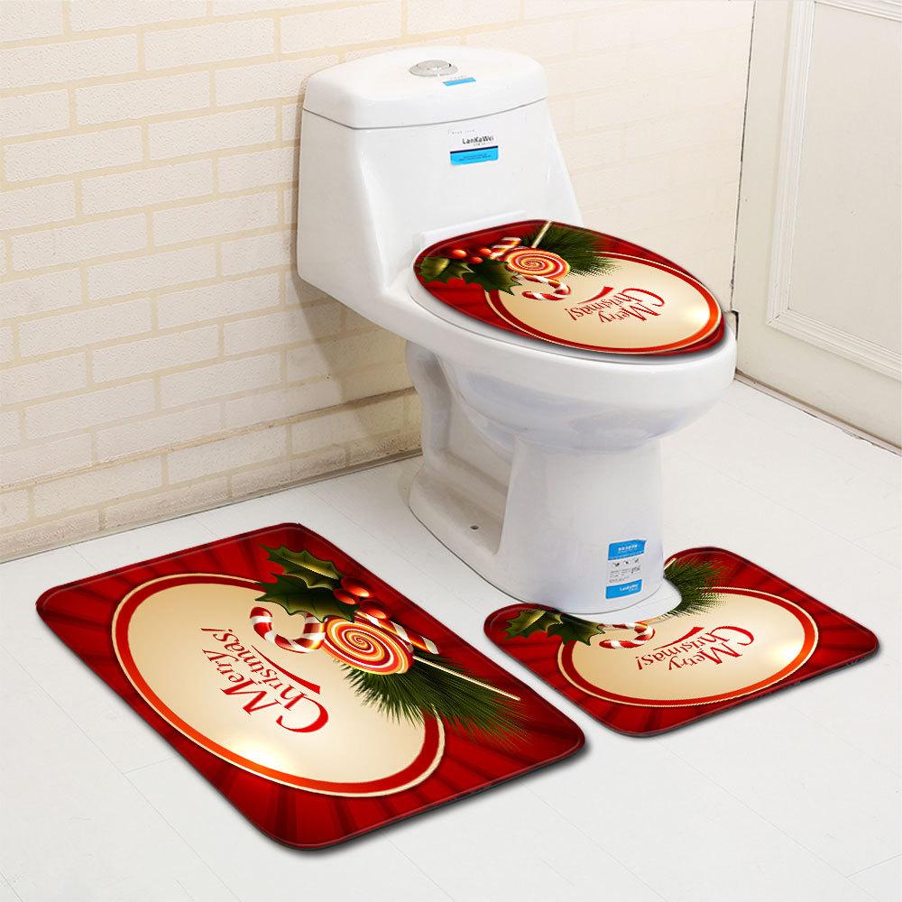 Christmas Bathroom Floor Mat Toilet Three-Piece Set