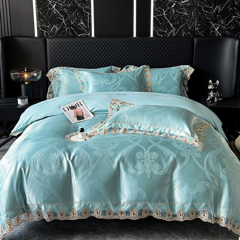 Luxury European Lace Trim Jacquard Silk Bedding Set