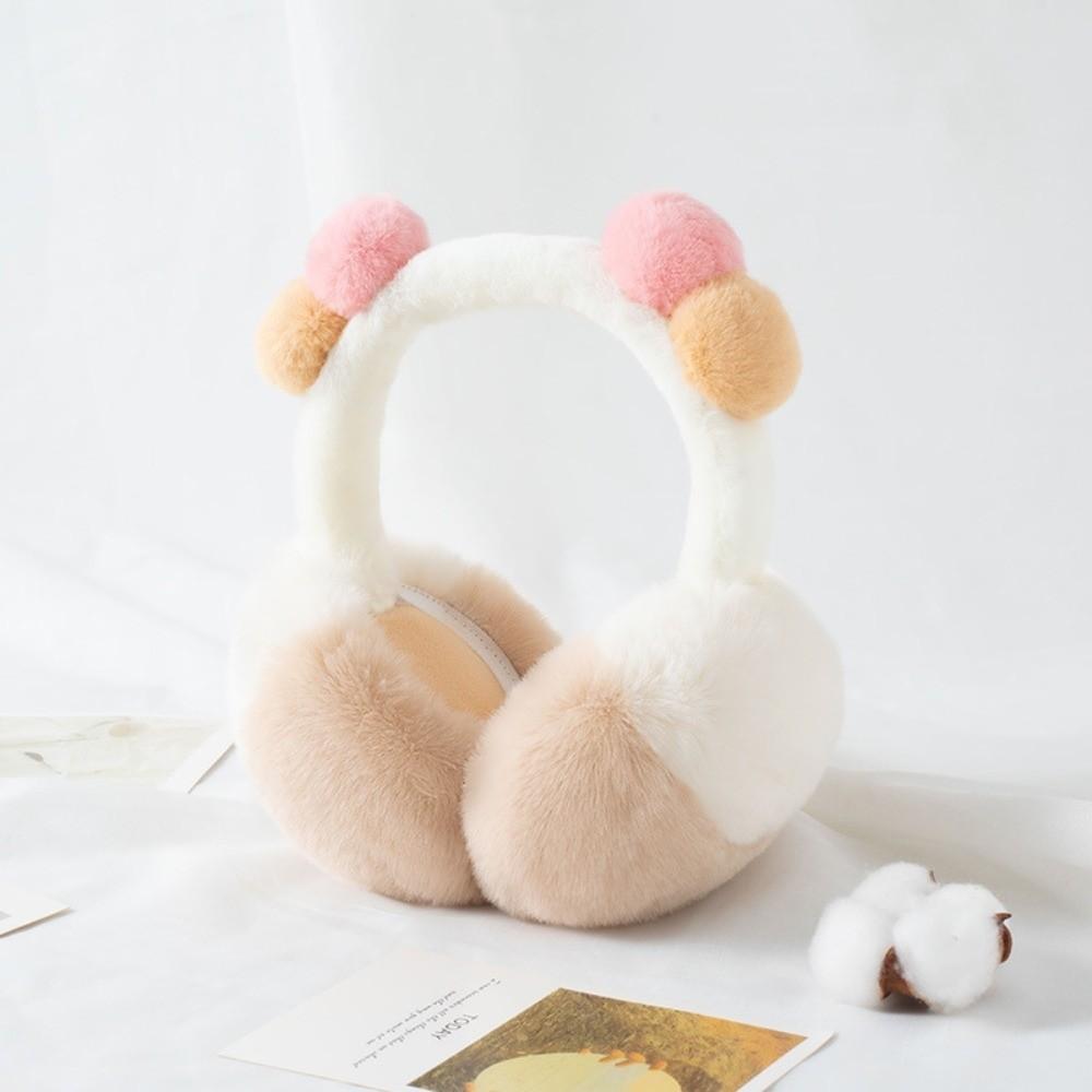Fluffy Plush Ear Warmers Two Tone Foldable Ear Muffs Fashion Pom Pom Earmuffs  Winter Outdoor