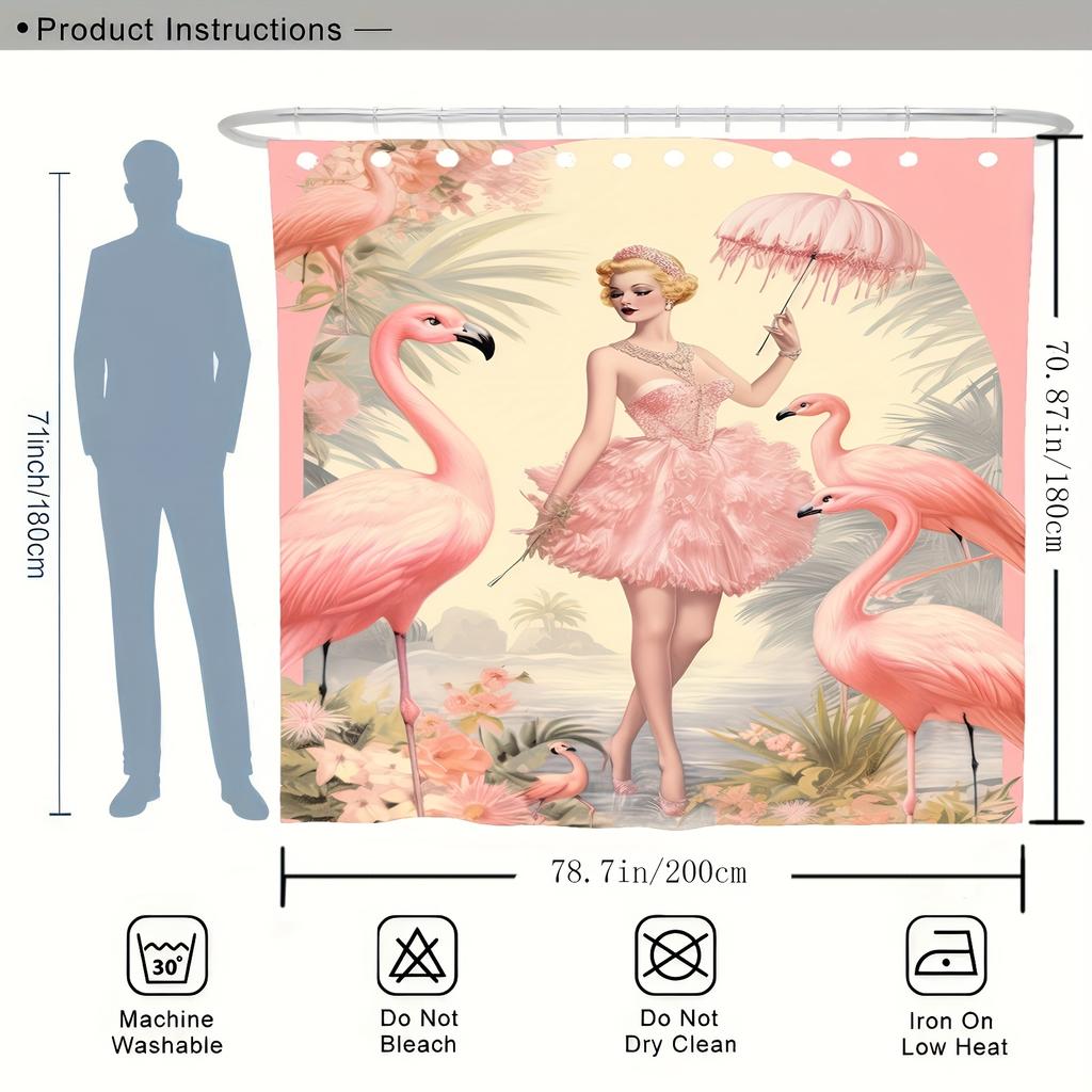 1Pc Fashion Art Flamingo Charm Women Pattern Digital Print Shower Curtain Bathroom Decor Home Decor Machine Washable